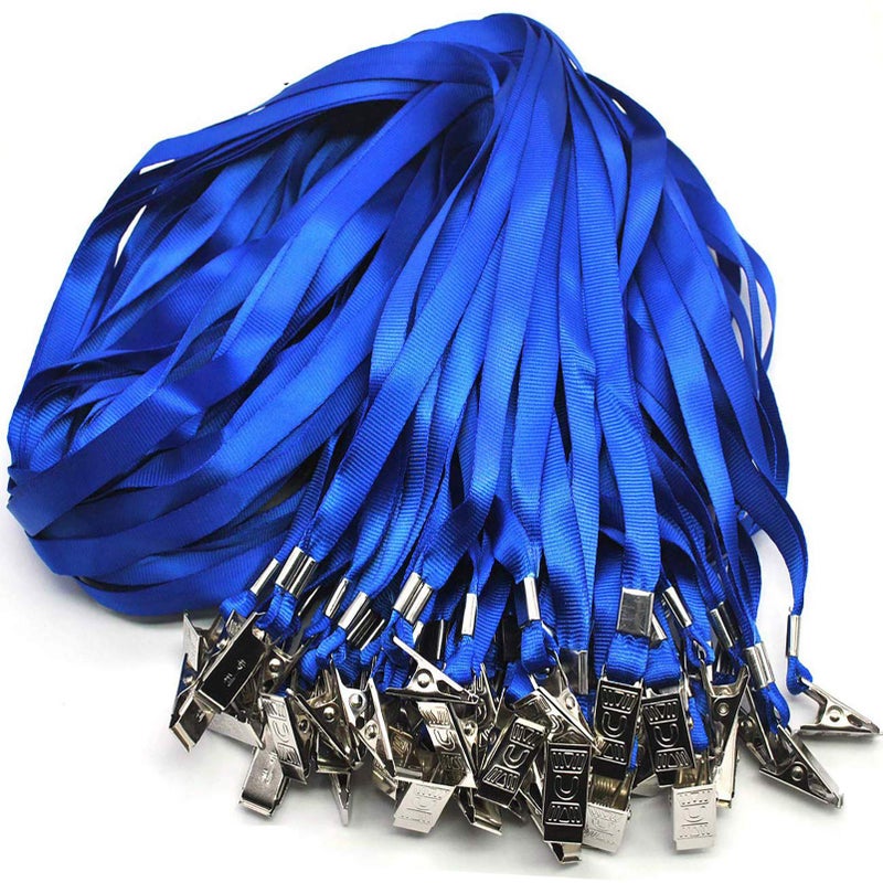 Beebel Blue Lanyards 100 Pack Nylon Flat Badge Lanyard Bulldog Clip for Id Badge Name Tag - Image 1